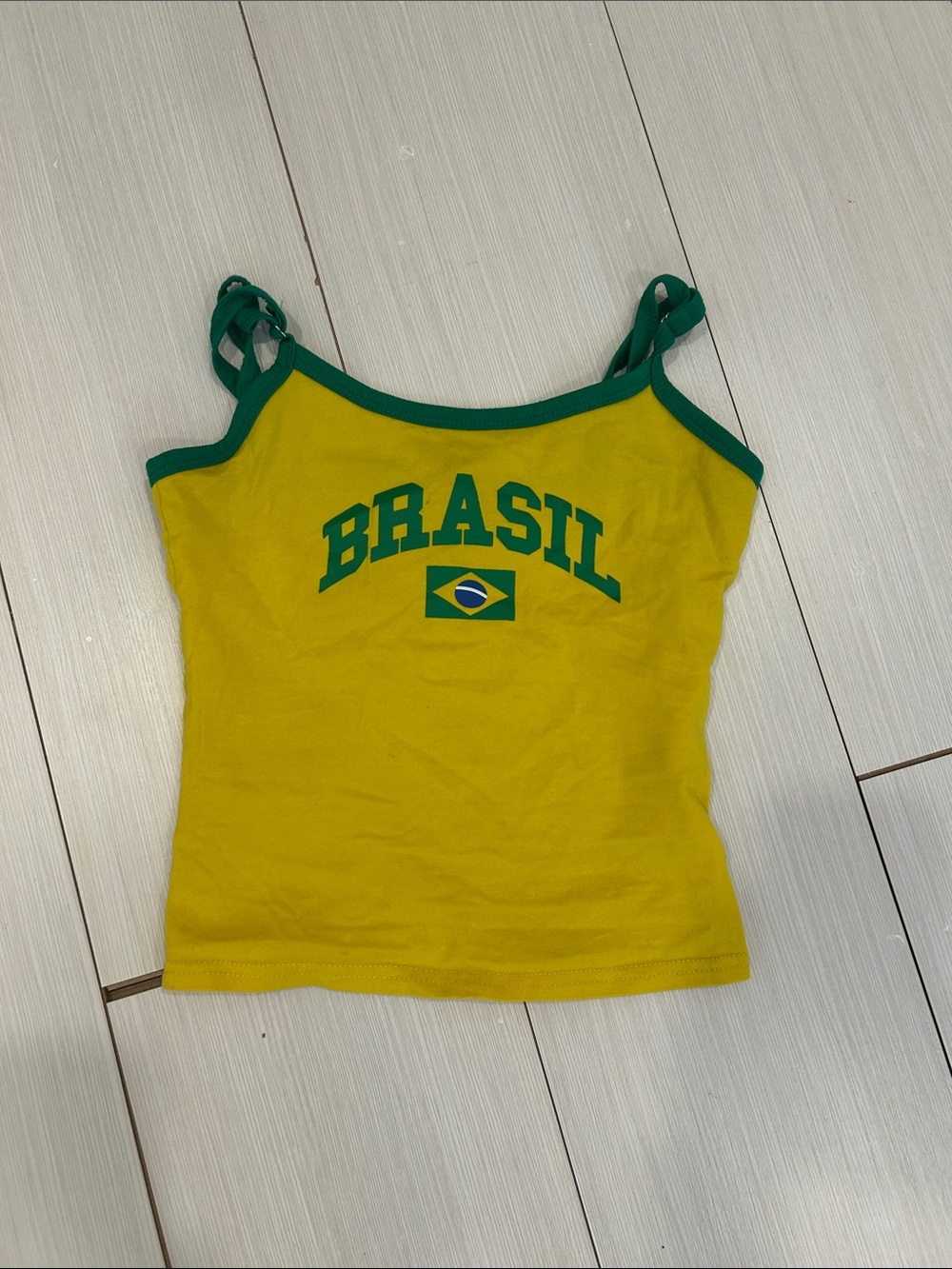 Edikted Yellow Tank Top with Green Trim and 'BRASIL' Graphic